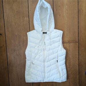 Lauren Ralph Lauren Quilted Vest Womens Small White Hooded Puffer Zip Pockets